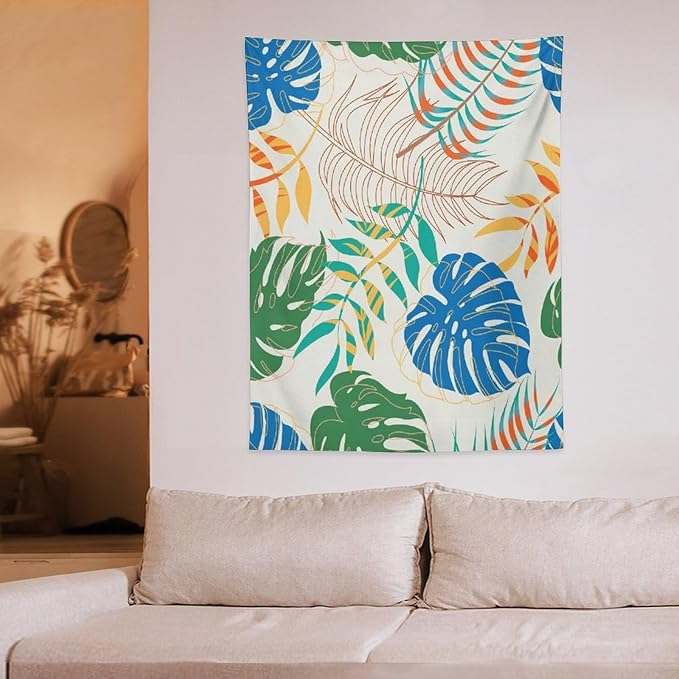 ICMOLYYENLO Tropical Green Plant Tapestry, Green Palm Leaves Natural Landscape Print Wall Tapestry for Bedroom Living Room Dormitory 60x60 Inch