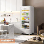 Tylza Commercial Refrigerator with Glass Door Display Beverage Fridge, 14.8 Cu Ft Upright Beverage Cooler Merchandiser with Rebound Door, Low Noise, Fast Cooling, White