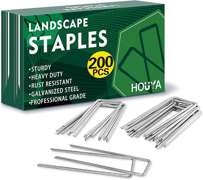 200 Pack Landscape Staples 4 Inch 12 Gauge Garden Stakes Galvanized Garden Staples Ground Pins Anti-Rust Ground Stakes for Weed Barrier, Irrigation Tubing, Yard Lawn, Landscape Fabric
