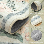 Wonnitar Large Living Room Rug, Floral 10 x 14 Machine Washable Area Rugs, Soft Boho Ultra-Thin Non-Shedding Indoor Aesthetic Carpet for Bedroom Dining Room Office