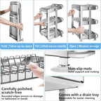 Dish Drying Rack with Drain Board - Rustproof Stainless Steel Dish Rack with Utensil Holder,Dish Racks for Kitchen Counter Over Sink,Over-Sink Drying Rack(Wall-Mounted,Second Floor)