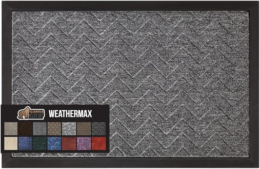GORILLA GRIP 100% Waterproof All-Season WeatherMax Doormat, 60x24, US Designed Natural Rubber, Stain and Fade Resistant, Low Profile Indoor Outdoor Door Mats, Easy Clean Patio Mat, Steel Chevron