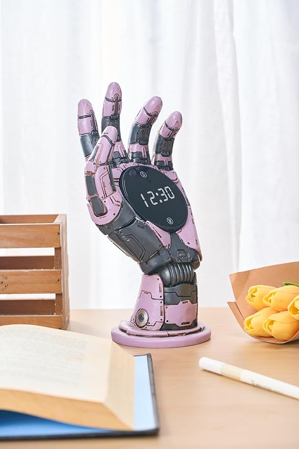Cyberpunk Mechanical Hand Digital Alarm Clock, Steampunk Resin Statue, Desk Decor