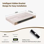 16 Inch Floating Shelves, 3D Textured Wood Grain, 16"x9.25"x1.5" Inch Deep Floating Shelves for Wall, Wooden Shelves for Bathroom, Bedroom, Living Room, Washed White