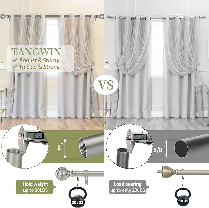 Silver Farmhouse Curtain Rods for Windows:Heavy Duty Adjustable Curtain Rod for Bedroom Living Room,Boho Decorative Rustic Drapery Rods with Vintage Coastal Finial,Antique Silver 2 Pack 36-88"