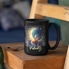 Personalized Name Ceramic Mug, Enchanted Forest Themed Decorative Cup, Custom Cute Fox With Crescent Moon Mug, Customized Floral Fox Coffee Cup 11oz 15oz, Animal Black Mug For Kids