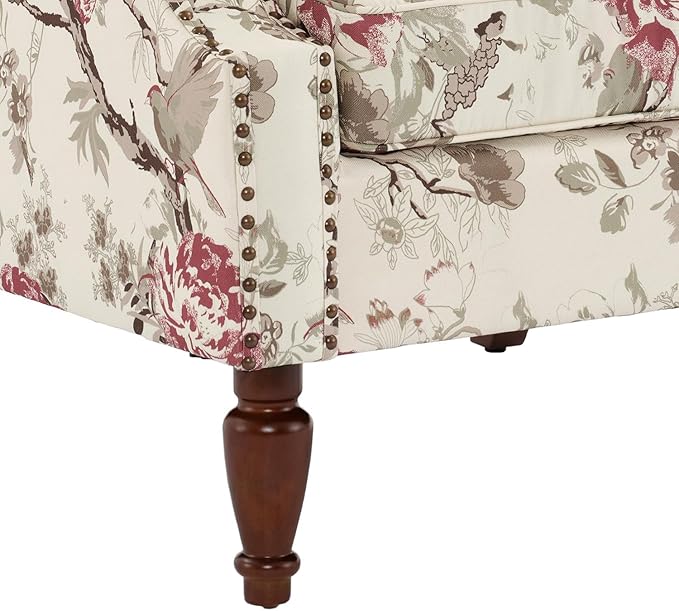 UIXE High Back Accent Chair, Fabric Upholstered Armchair for Living Room, Retro Wingback Arm Chair with Solid Wood Legs, Nailhead Trim Single Sofa Bedroom Reading Seat - Beige Floral