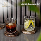 Marble Coasters Set of 4, Natural Gray Stone 4 Inch/10 cm, Modern Round Travertine Drink Coasters for Home Decor, Coffee Table, Office