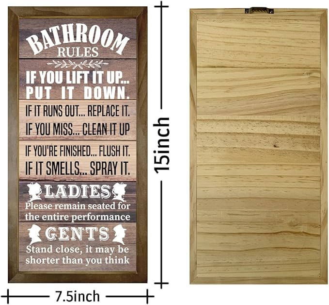 Rustic Bathroom Decor Rules Wood Sign, Frame Western Bathrooms Decors, Farmhouse Bathroom Décor, Rustic Bathrooms Door Rules Décor Sign