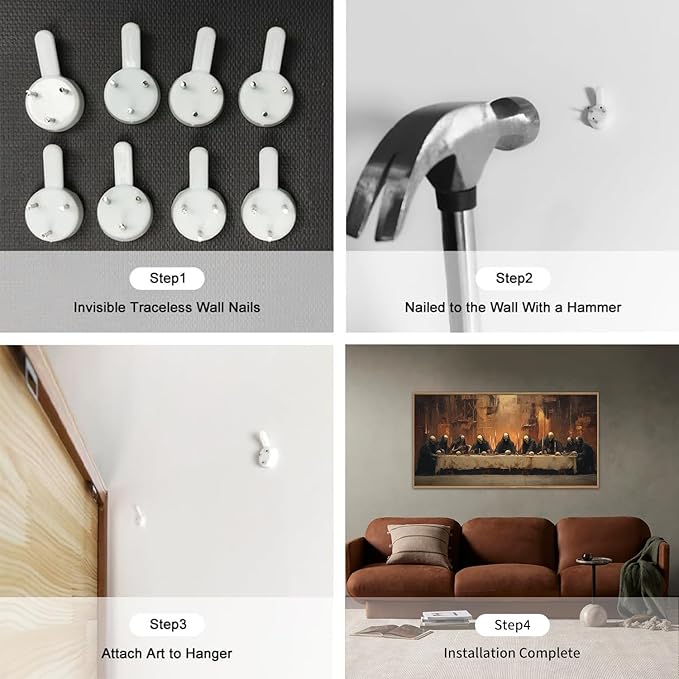 KAIRNE Framed Skeleton Canvas Wall Art,Abstract Retro Skull Print Set of 1(40”X20”),Scary Halloween Pictures,Horror Wall Art,Skeleton Last Supper Posters for Living Room Bedroom Ding Room Office Decor