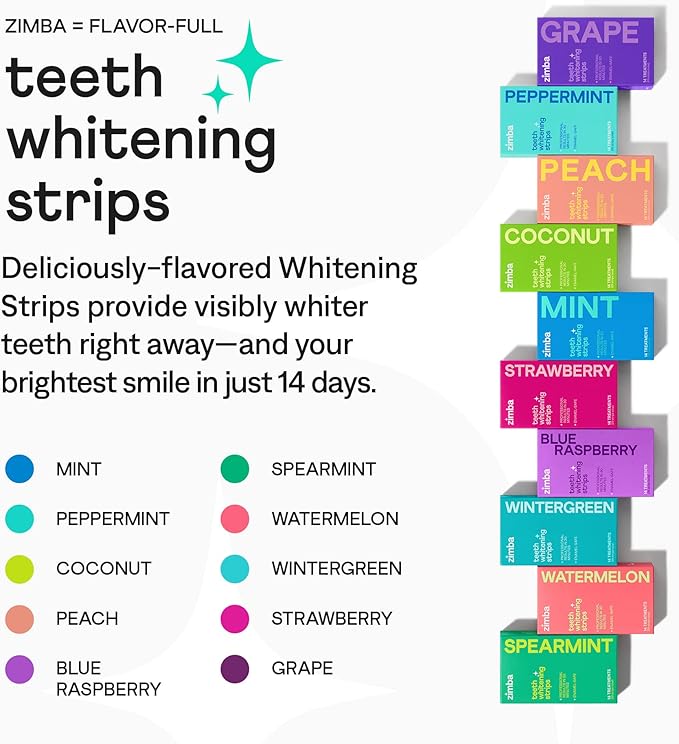 Zimba Teeth Whitening Strips 3-Pack Sampler Bundle | Watermelon, Cherry, Mint | Vegan Whitening Strips, Enamel Safe Teeth Whitening, Hydrogen Peroxide Tooth Whiteners