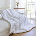Chunky Knit Blanket - Luxury Soft Cozy 60 * 80 Throw Blanket,100% Woven Blanket Rope Knot Throw Blanket for Couch, Sofa, Home Decor, Gift - Machine Washable（White）