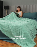 Pawque Super Soft Cozy Throw Blanket Twin Size for Couch Bed, Fluffy Sherpa Fleece Reversible Thick Warm Fuzzy Blanket for All-Season, 3D Checkered Jacquard Decorative Blankets, Sage Green, 60"x80"