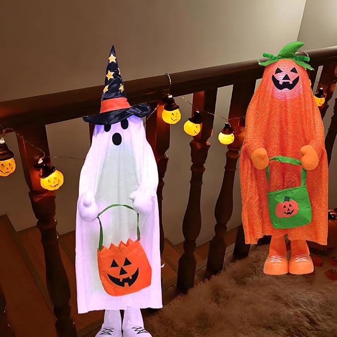 37" Cute Front Porch Light Up Halloween Ghost Décor, Kids Standing Trick or Treat Indoor and Outdoor Decorations-Star Moon