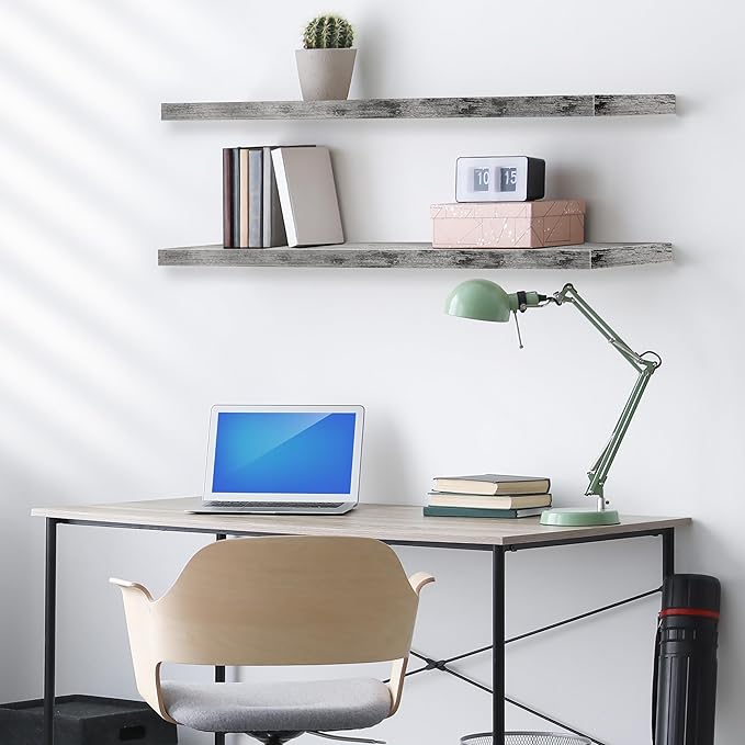 Sorbus Floating Shelves for Wall - 48 Inch Long Bathroom Shelves, Wall Decor for Bedroom, Kitchen, Living Room & Book Storage - Mounted Floating Shelf with Invisible Brackets (Gray, 2 Pack)