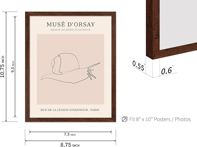 Poster Master Vintage Poster - Retro One Line Snail Drawing Print - Snail Line Art - Minimal Gift for Men, Women, Animal Lover - Abstract Wall Decor for Home, Office, 11x14 Brown Framed