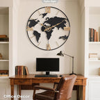 24 Inch Large Wall Clock,Modern Decorative Big World Map with Vintage Gold Roman Numeral Extra Giant Metal Oversized Wall Clocks for Living Room,Office,Kitchen,Dining Room,Bedroom