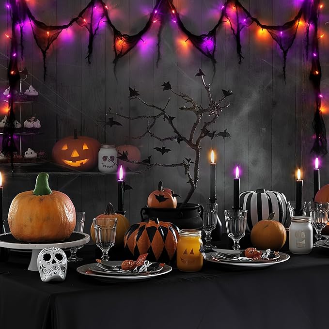 Halloween Horror Atmosphere Lights, Orange&Purple LED String Lights with 9.9FT Creepy Black Gauze, Battery Powered with Timer & 8 Flashing Modes (2 Pack Orange & Purple)