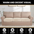 PrinceDeco Stretch Sofa Cushion Covers for Couches and Sofas,Soft Velvet Couch Seat Covers, Sofa Covers Washable, Seat Cushion Cover for 3 Couch Sofa Pet Friendly - Ivory, Each Width Up to 29.5"