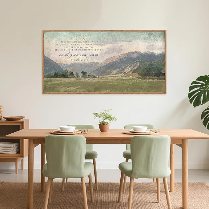 Aurlan Numbers 6:24-26 May The Lord Bless You Wall Art(40"x20"), Large Jesus Christian Bible Verse Scripture Canvas Artwork, Abstcat Watercolor Mountain Landscape Nature Decor for Home Dining Room Christ Gift