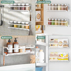 LUCYCAZ 2 Pack Wall Mounted Spice Rack with 16 Hooks, Spice Organizer Shelf for Stove Cabinet Pantry Door,Screw or Adhesive Spice Shelf Hanging Wall Spice Rack in Kitchen and RV (White, 2 PACK)