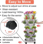 Vertical Planter 6 Tier Stackable Planters Garden Planters Strawberry Herb Flower and Vegetable Planter Indoor Outdoor Gardening Pots with Removable Wheels and Tools 2-Pack