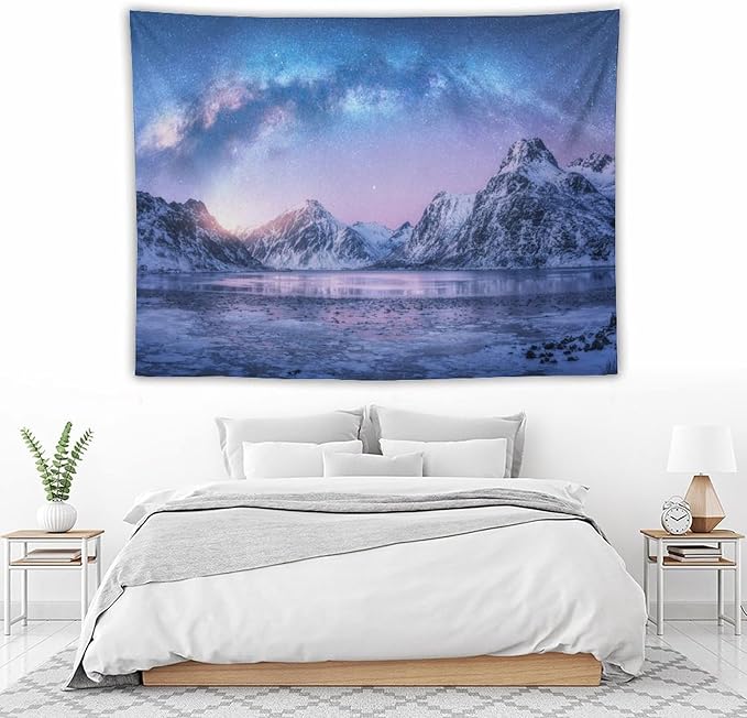 HZOHNAGO Mountain Tapestry Aurora Snow Mountain Sunset Pattern Printed Wall Tapestry Wall Hanging for Bedroom Living Room Dorm 80" W x 60" H