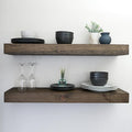 Modern Floating Shelves 3 Inches Thick for Wall, Wide Shelves for Kitchen, Living Room, Bedroom, and Bathroom, Natural Pine Wood, Rustic Wooden Shelf, (Set of 2) (Jacobean, 24Lx3Hx6D)