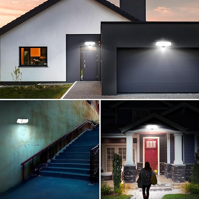 Lepro Solar Lights for Outside, WL5000 Motion Activated Security Lights, Separate Solar Panel, 3 Adjustable Head 270° Wide Lighting Angle, IP65 Waterproof Wall Lamp for Porch Yard Garage
