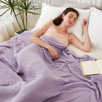 EMME Cotton Blanket Queen Size for Bed Soft Large Muslin Bed Blankets 80"x90" Lightweight Breathable All Season Gauze, Lavender