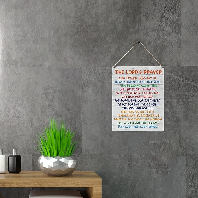 Inspirational Gift Signs the Lord's Prayer Our Father Who Art in Heaven Hallowed Be Thy Name Wooden Hanging Sign Religious Scripture Art Wall Home Decoration 10 x 8 Inches…