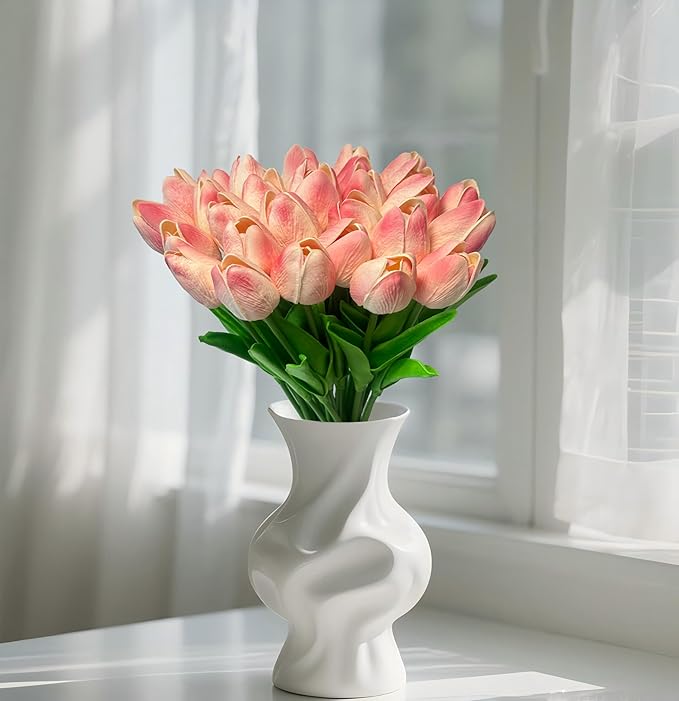 15pcs Real Touch Tulips PU Artificial Flowers Fake Tulips Flowers for Arrangement Wedding Party Easter Spring Home Dining Room Office Decoration