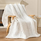 Esterra 100% Hand Knitted Chenille Throw Blanket, 50"x60", White, Polyester, Chunky Knit, Throw Blanket, 50x60 Inches