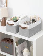 StorageWorks Narrow Storage Bins, Small Basket for Closet and Shelves, Rectangular Fabric Organizer with Handles, Toilet Paper Storage, Gray and White Stripes, 2-Pack