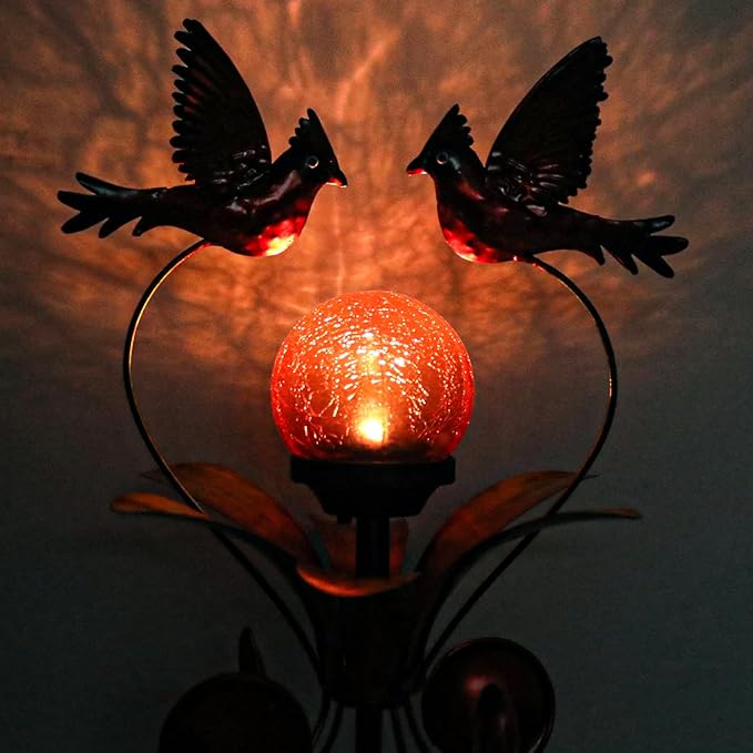 VCUTEKA Cardinal Solar Lights Outdoor Metal Garden Stake Waterproof Crackle Glass Globe Garden Decor Cardinal for Pathway, Lawn, Patio, Yard
