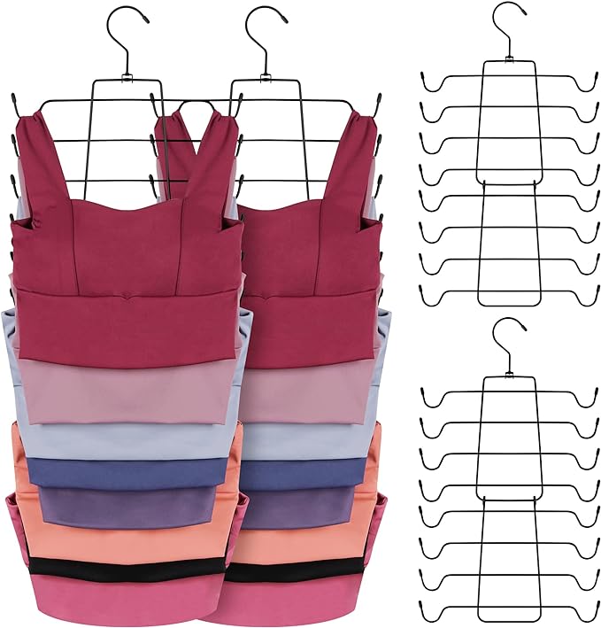 ZEDODIER Tank Top Hanger, 4 Pack Space Saving Bra Hangers, Non-Slip Hanging Sport Bras Holder, Closet Organizers and Storage for Camisoles Tank Tops Bras Ties Swimsuits Strappy Dress, Black