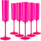 Ciaell 24 Pack Plastic Champagne Flutes - Hot Pink 6 Oz Disposable Champagne Glasses - Square Plastic Toasting Glasses for Party Birthday Anniversary Wedding