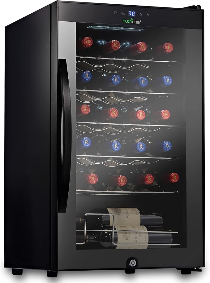 Nutrichef 24 Bottle Wine Fridge | Single Zone Wine Chiller | Adjustable Temperature Control 41°F to 64°F | Ultra Quiet Operation | Wine Cooler For Home & Office | Free Standing 29x16x17 IN
