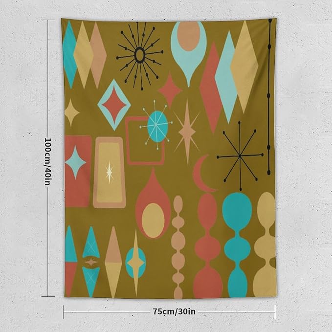 ICMOLYYENLO Boho Medieval Cat Tapestry, Abstract Atomic Starburst Geometric Aesthetic Art Wall Hanging For Bedroom Living Room Dormitory 60x60 Inches