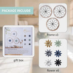 Paquesta 3 Piece Round Farmhouse Wall Decor with 6 Piece Interchangeable Flowers 12'' Medallion Wood & Metal Rustic Wall Art for Living Room Bedroom Kitchen Bathroom Dining Room Home Decorations
