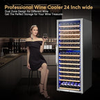 24 Inch Wine Cooler Fridge Dual Zone, Professional Large Capacity High Wine Refrigerator with Powerful Compressor, Quiet Operation and Elegant Design-KMHJ408D