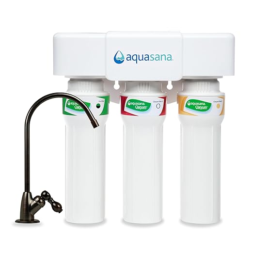 Aquasana Under Sink Water Filter System - Reduces PFAS, Lead, & Chlorine in Drinking Water - Under Counter Claryum Filtration for Kitchen - 3-Stage Max Flow - Oil-Rubbed Bronze Faucet - AQ-5300+.62