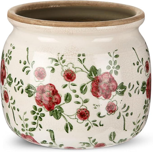 1 Pcs Vintage Planter Large Ceramic Plants Pot Red Plum Crack Cottage Scroll Vase Flower Vase Pot Indoor Plants Home Kitchen Decor Farmhouse Antique Decorative Gift