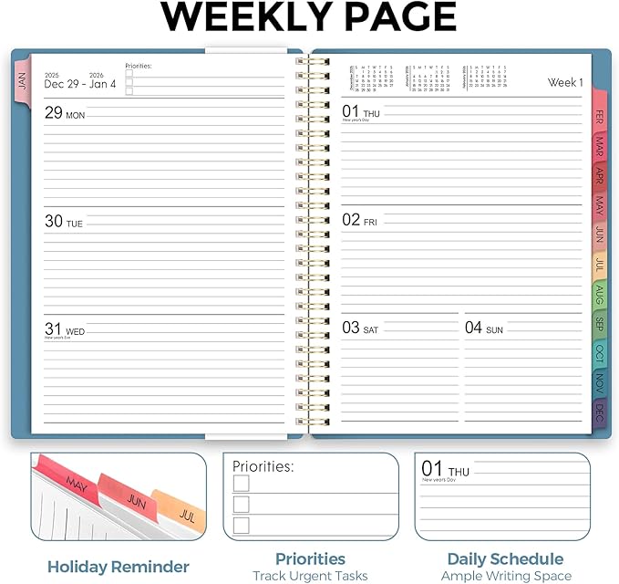 Planner 2026, 8.5" x 11" Monthly & Weekly Planner with Tabs, JAN - DEC 2026, Goal Setting & Time Management Organizer for Professionals & Students