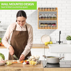Bamboo Spice Rack Organizer, 3 Tier Spice Jars Shelf for Kitchen Countertop or Wall Mounting