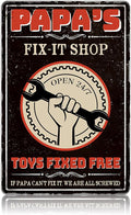 Papas Fix It Shop Metal Tin Signs for Garage Man Cave Decor Funny Papa Gifts - Vintage Tool Shop Papa's Workshop Signs, Father's Day Gifts Decorations 8x12 Inch