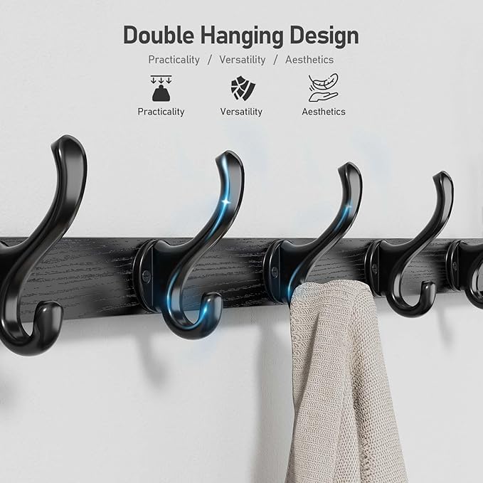 Tatub 29" Rustic Coat Rack Wall Mount with Shelf, Entryway Wall Hooks with Shelf, Coat Hangers for Bathroom, Living Room, Bedroom, Black