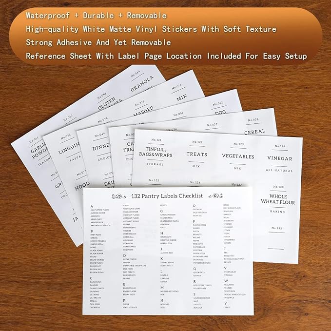 3 Pack Glass Jar with Airtight Bamboo Lid and White 132 Kichen Pantry Labels Preprinted - 56 Oz Clear Tall Glass Food Storage Containers set For Pasta Flour Cookie Rice