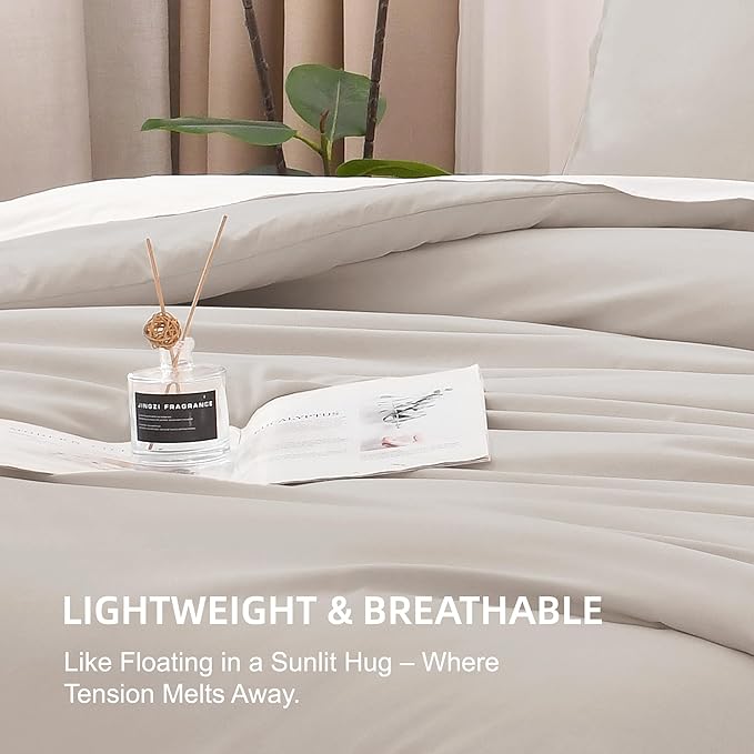 Litanika Comforters Super King Size Linen, 3 Pieces Lightweight Solid Bedding Set & Collections, All Season Fluffy Bed Set (120x120In Comforter & 2 Pillowcases)