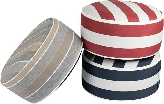 FUNHOME Inflatable Outdoor Ottoman with Air Pump,20"x9" Portable Patio Pouf,Water Resistant,Fade-Resistant,Round Blow Up Footrest Stools for Home Garden Camping Travel(Gray Stripe)
